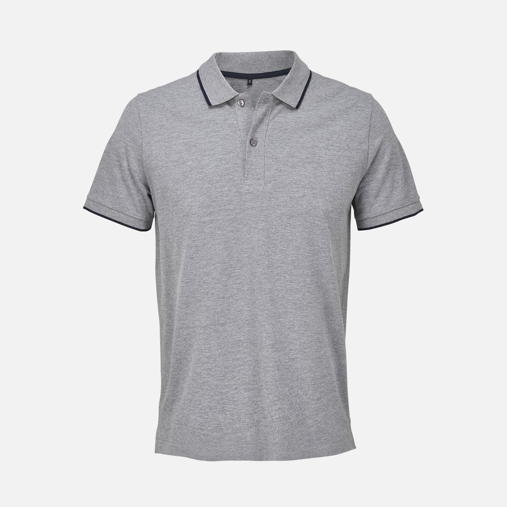 Рубашка поло унисекс Palermo, серый меланж с темно-синим-0