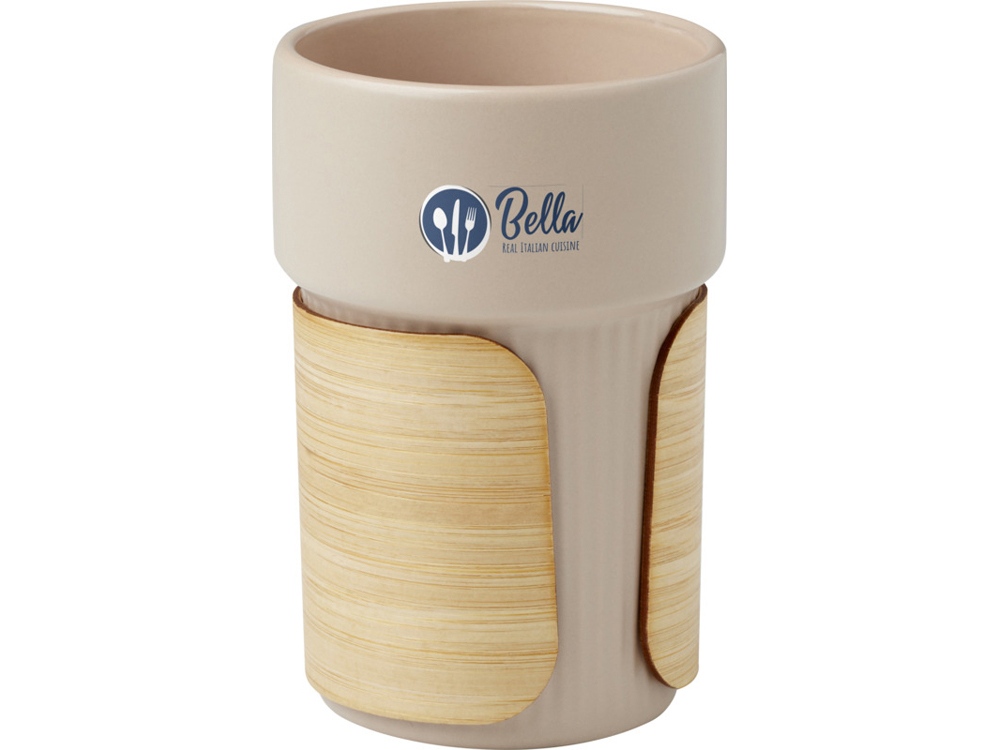 Fika стакан 340 мл с бамбуковым чехлом - бежевый овсяный-3