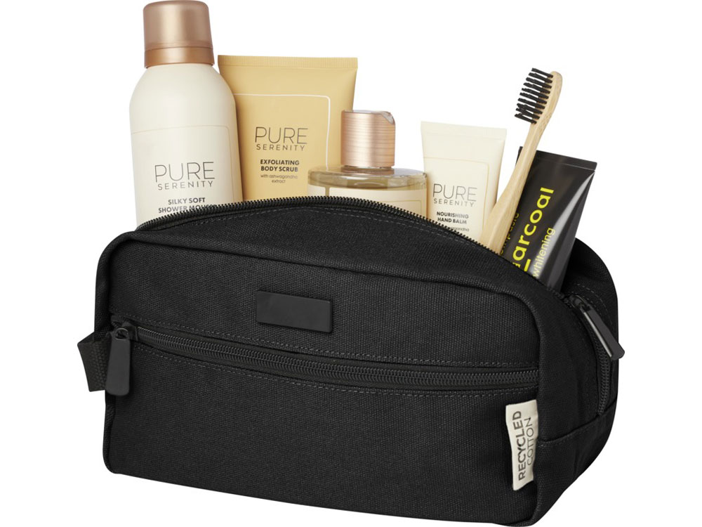 Косметичка Joey из холста, переработанного по стандарту GRS, объемом 3,5 л, сплошной черный-4