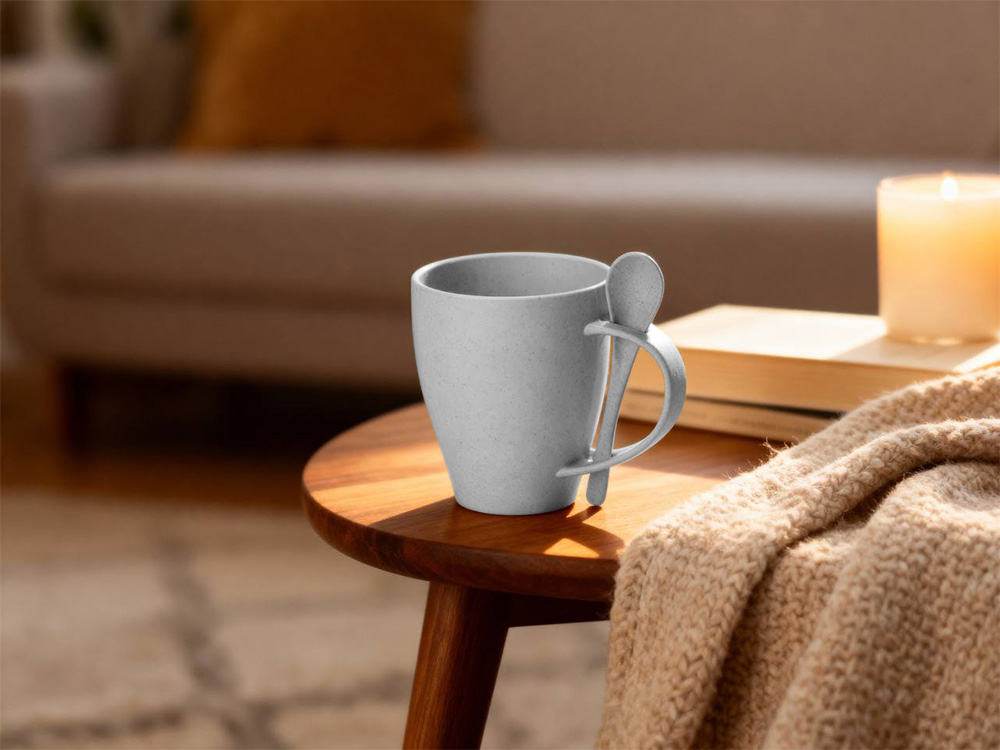 Пшеничная кружка Nina с ложкой, 300ml, серый Cool grey 7C-5