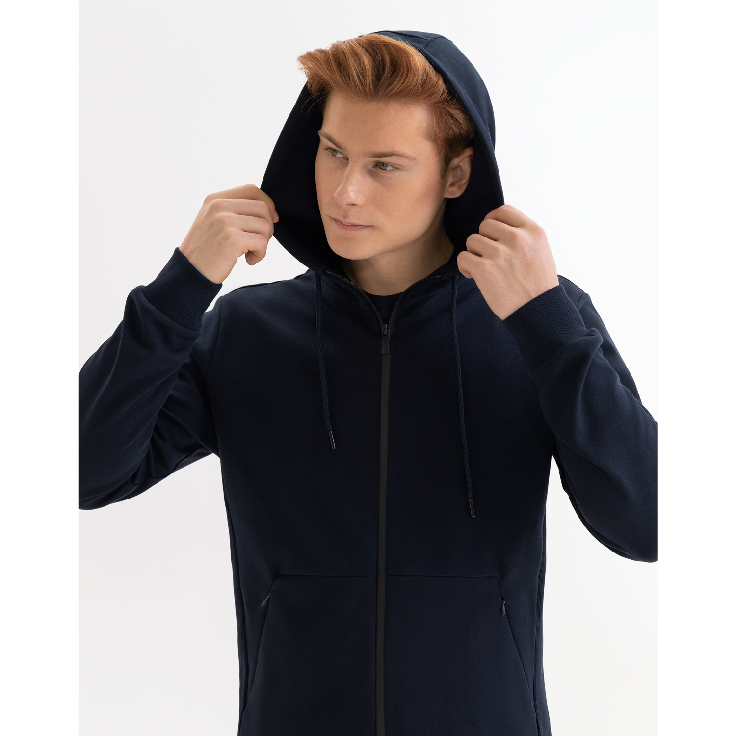 Толстовка на молнии с капюшоном Матео (Mateo) темно-синяя-4