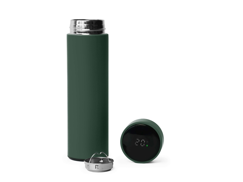 Термос FAMILY MARK LED, soft touch (Тёмно-зелёный)-2