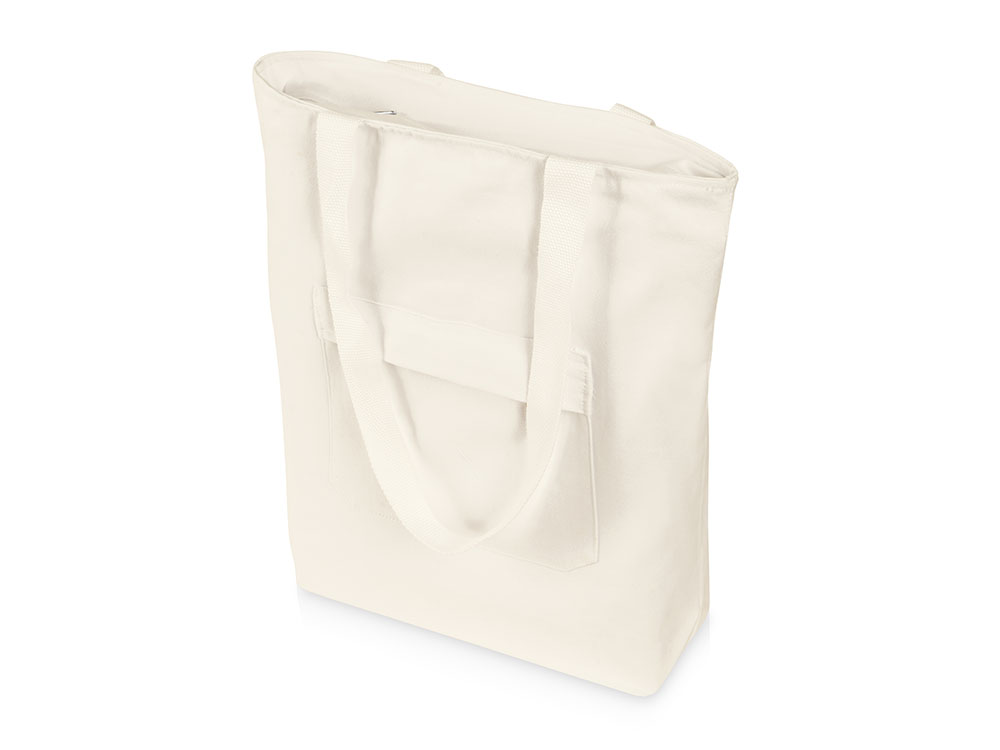 Сумка на молнии Zipper из хлопка 280 г c карманом на молнии спереди, натуральный-0