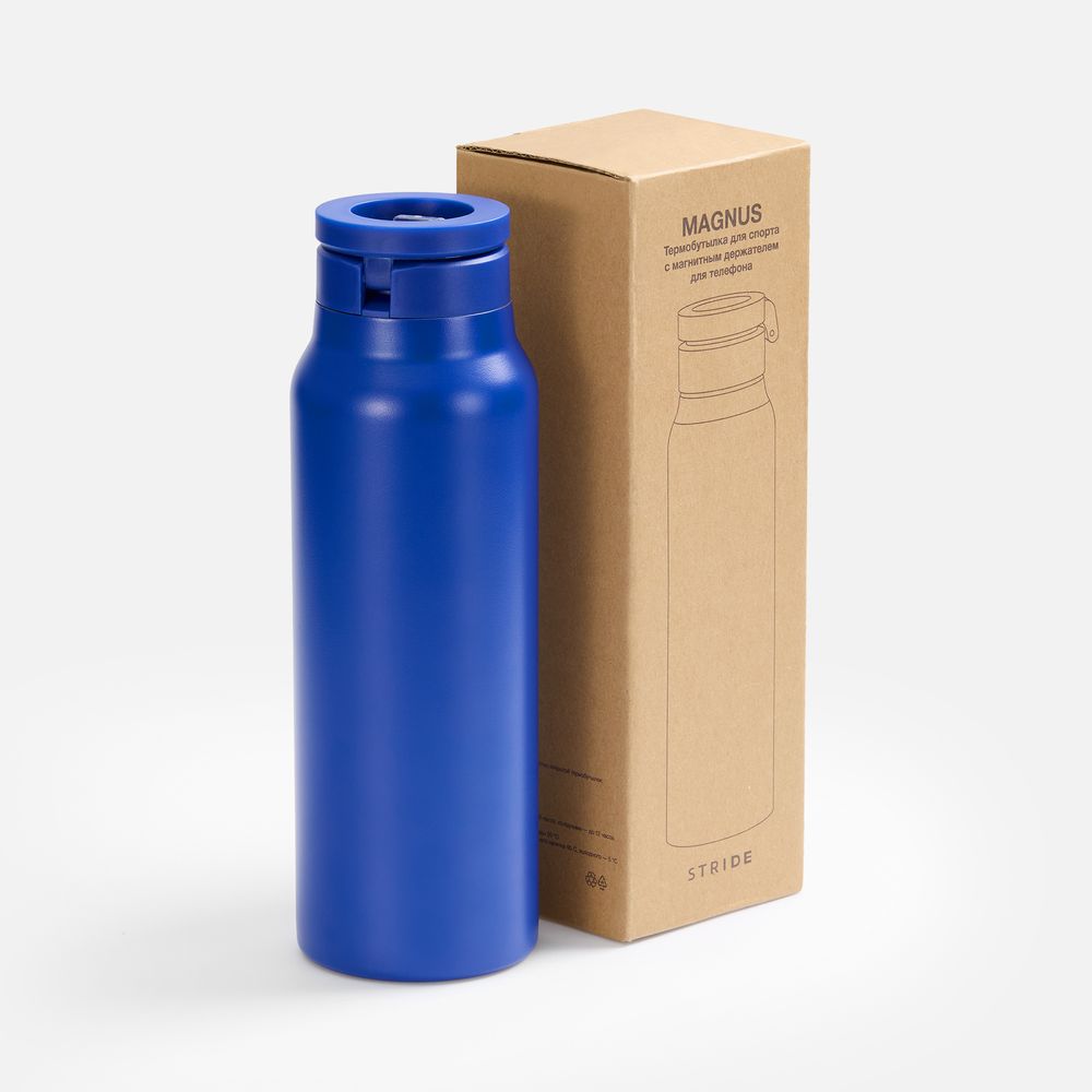 Термобутылка Magnus с магнитным держателем для телефона, синяя-3