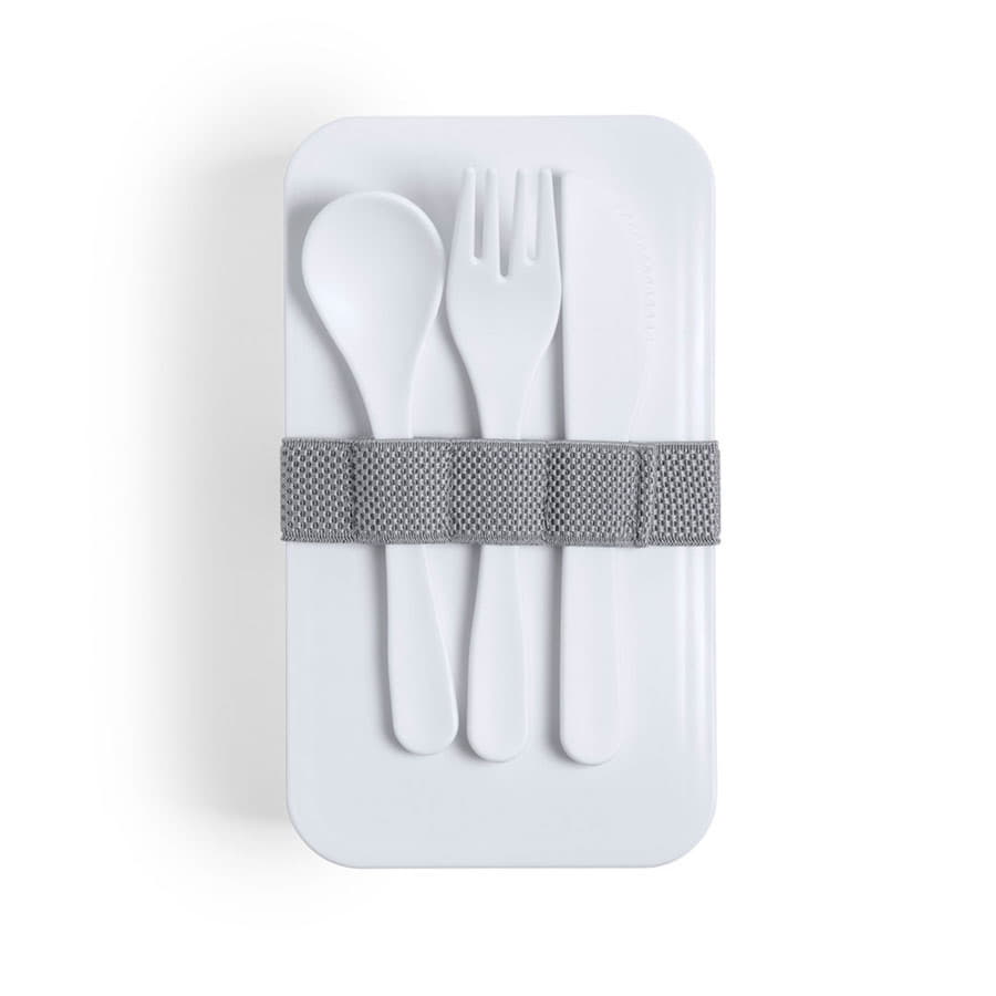 Ланч-бокс FANDEX, ложка, вилка нож в комплекте, антибактериальный пластик, белый-1