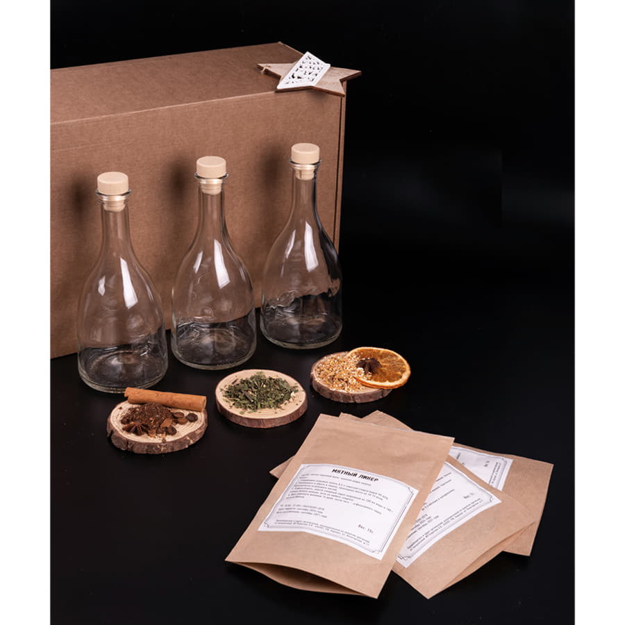 Набор  "Сам себе сомелье" для приготовления  авторских напитков Кедровая, Малиновая, Клюквенная настойки, бежевый, настойки-1