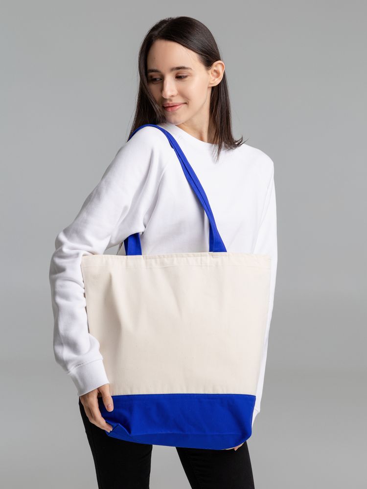 Сумка для покупок на молнии Shopaholic Zip, неокрашенная с синим-3