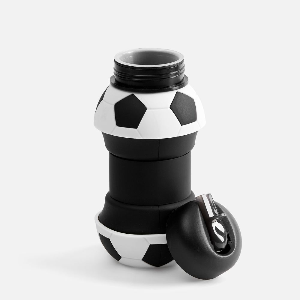 Складная бутылка для воды Football Flex, белая с черным-3