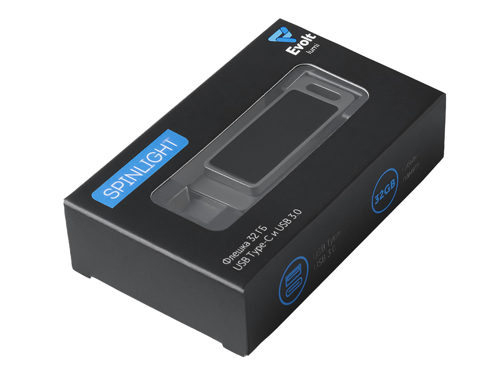 Флешка 32 ГБ USB Type-C и USB 3.0 с подсветкой лого Спинлайт-8