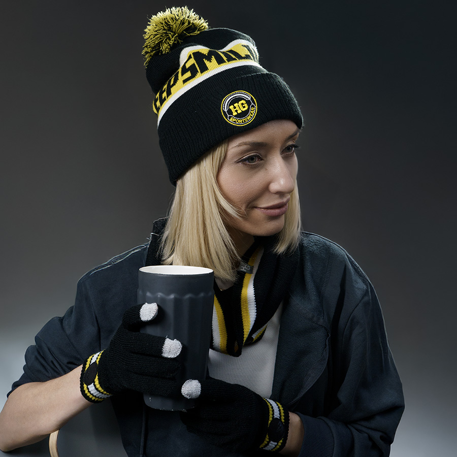 Образец вязанные перчатки с сенсорными пальцами CUSTOM MERCH, 100% аркил, черный, желтый-1