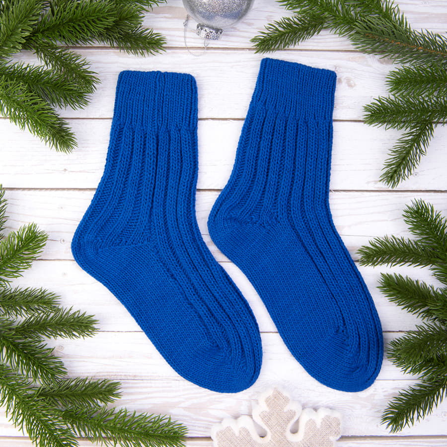 Носки вязаные НАСВЯЗИ© шерсть/акрил, ярко-синий-1