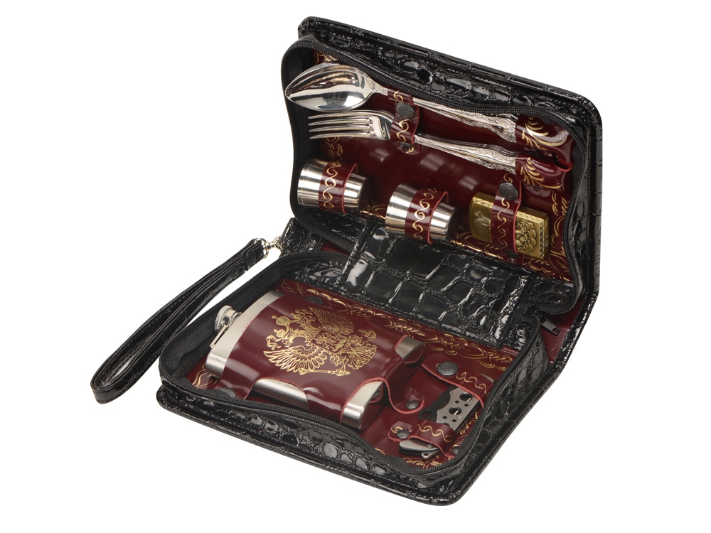 Набор Дорожный на 4 персоны в барсетке с худ. выжиганием (герб)-0