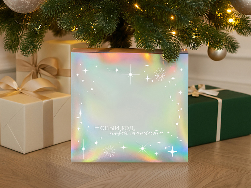 Подарочная коробка с голографическим шубером Aurora, L, вн. размер 260х260х100 мм.-3