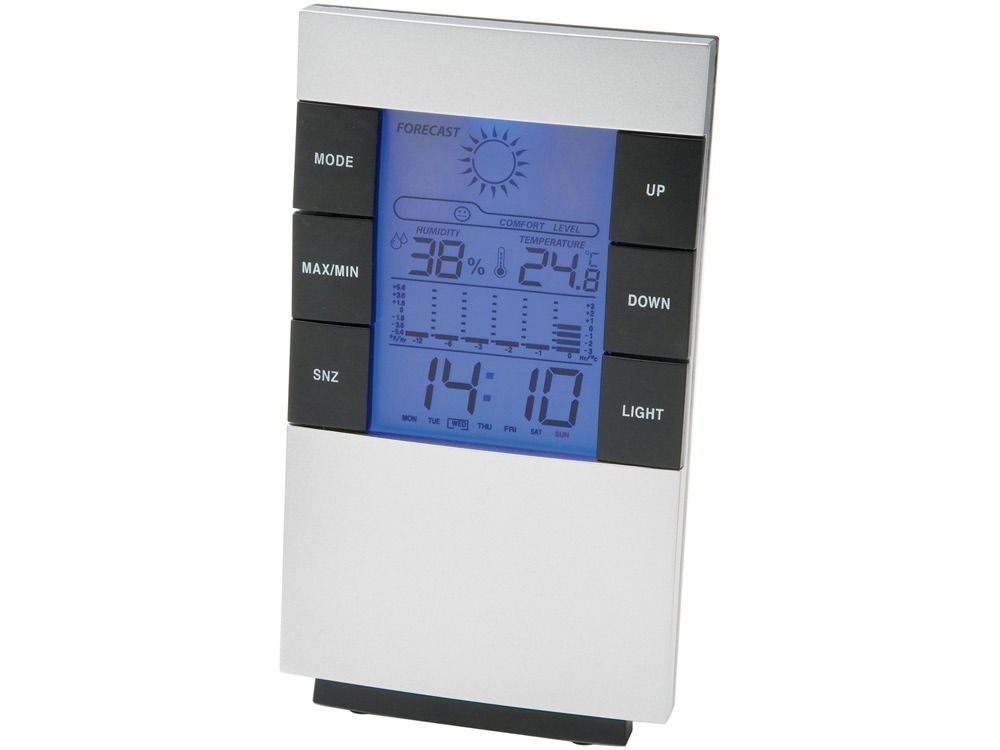 Настольная метеостанция Como с часами-будильником, серебристый/черный-0