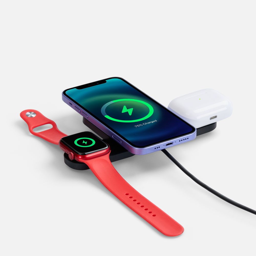 Складная станция беспроводной зарядки Trilogic, черная-3