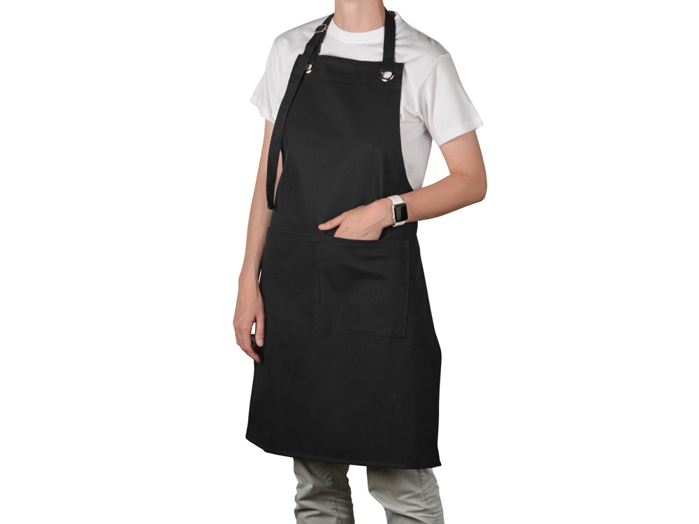 Хлопковый фартук Delight с карманом и регулируемыми завязками, черный-2