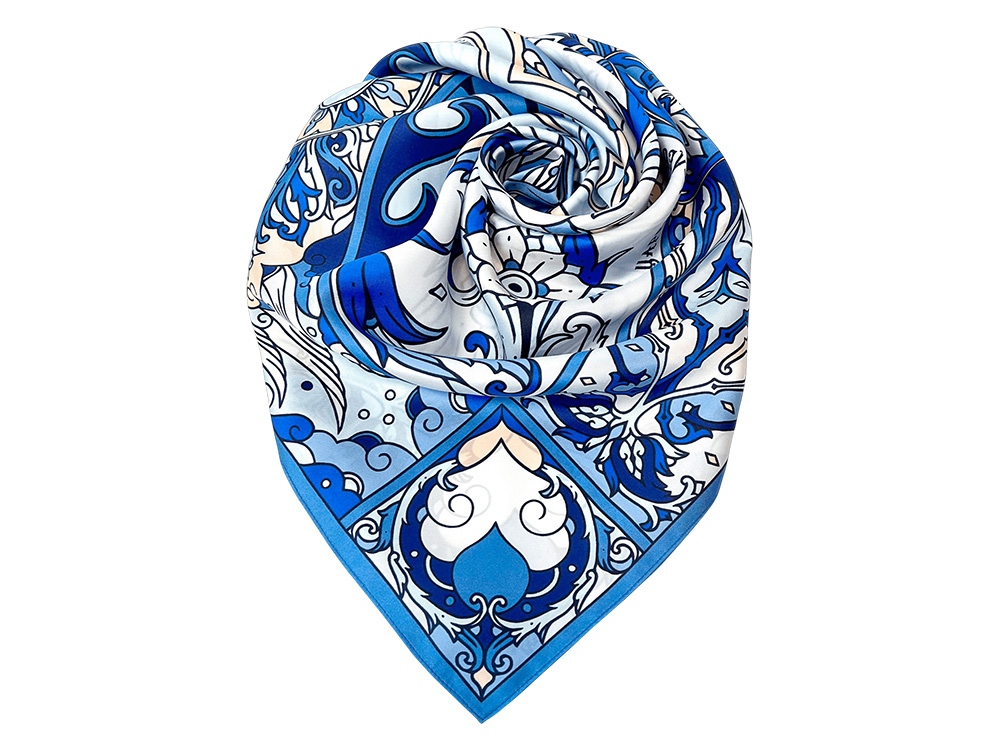 Платок Царевна-Лебедь 100% шелк, синий-1