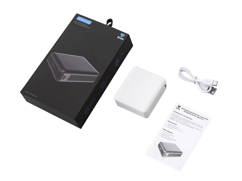 Внешний аккумулятор Brick 10 с быстрой зарядкой QC/PD, 10000 мАч, белый-7