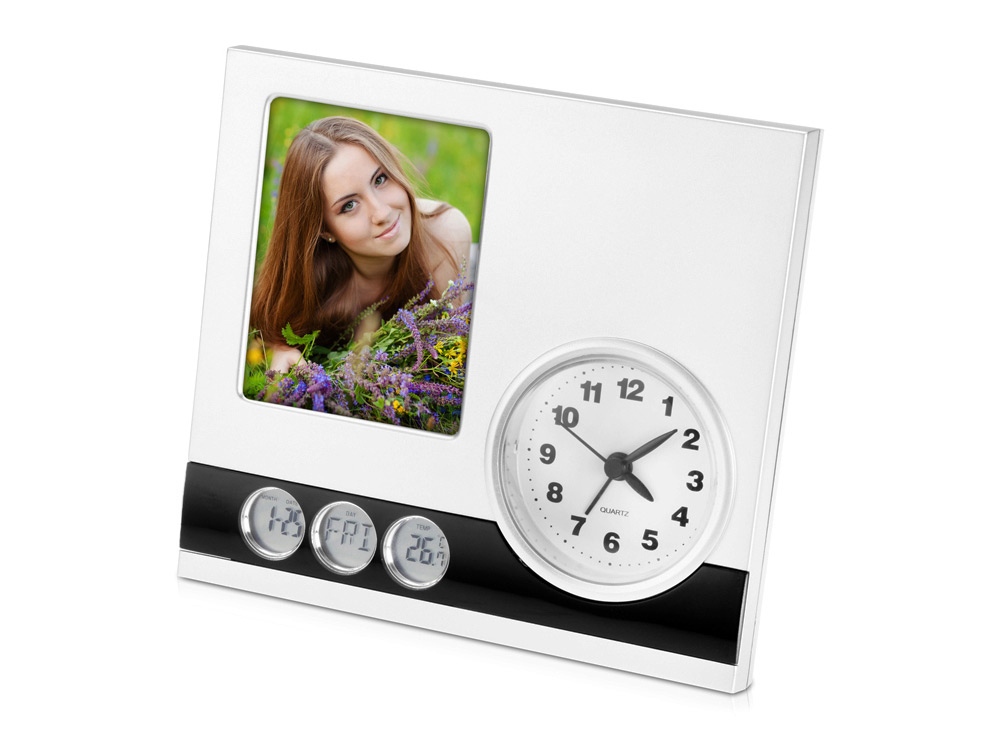 Часы с датой, термометром и рамкой для фотографии 6х9 см-0