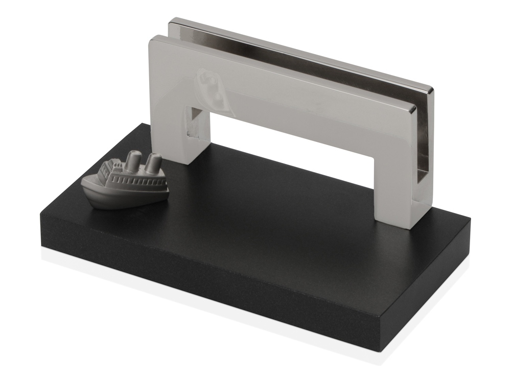 Подставка для визиток Круиз, серебристый/черный-0