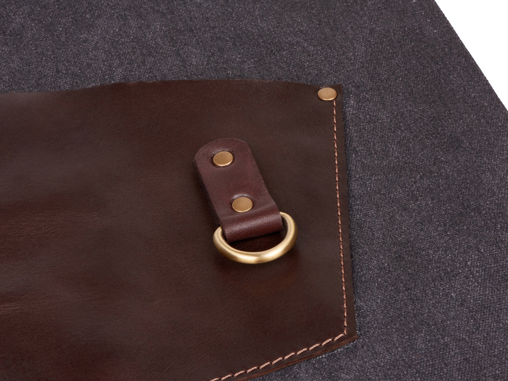 Фартук из канваса с ремнями из натуральной кожи, материал: канвас смесовый, плотность 450 гр/м, натуральная кожа КРС, цвет черный, коричневый темный-7