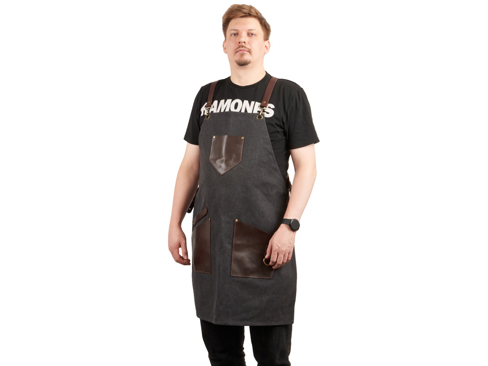 Фартук из канваса с ремнями из натуральной кожи, материал: канвас смесовый, плотность 450 гр/м, натуральная кожа КРС, цвет черный, коричневый темный-1