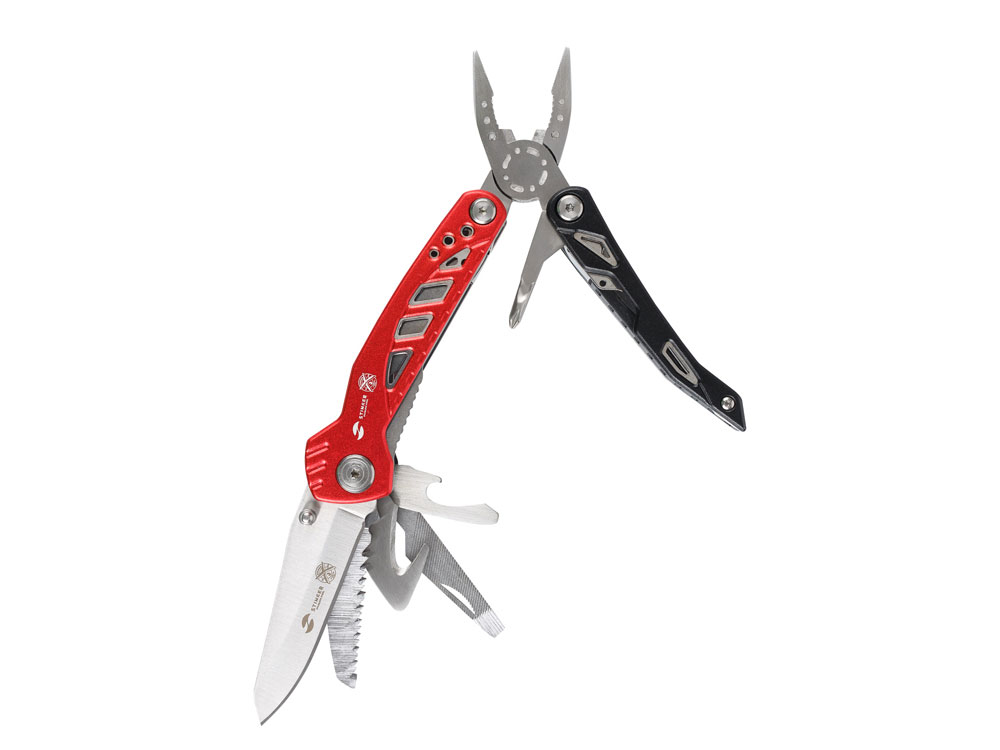 Мультитул Stinger, 105x30 мм, 11 функций, сталь/алюминий, красно-чёрный, в нейлоновом чехле-0