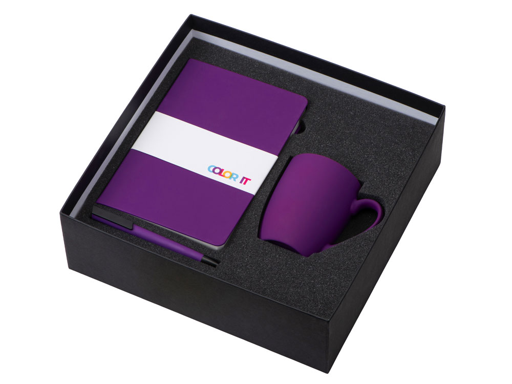 Подарочный набор с блокнотом С2, пластиковой ручкой и кружкой, фиолетовый-1