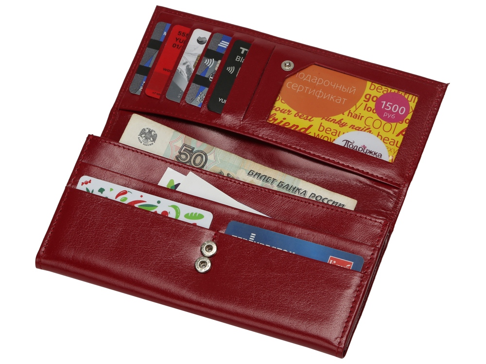 Портмоне дамское с отделениями для банкнот, кредитных карт и монет, красный-1