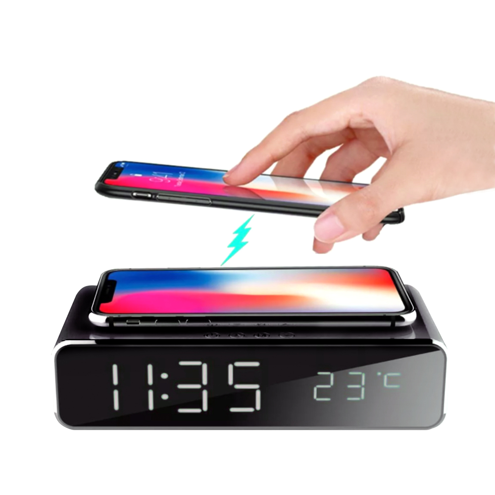 Часы электронные настольные Karmon с беспроводной зарядкой-S, Черный-2