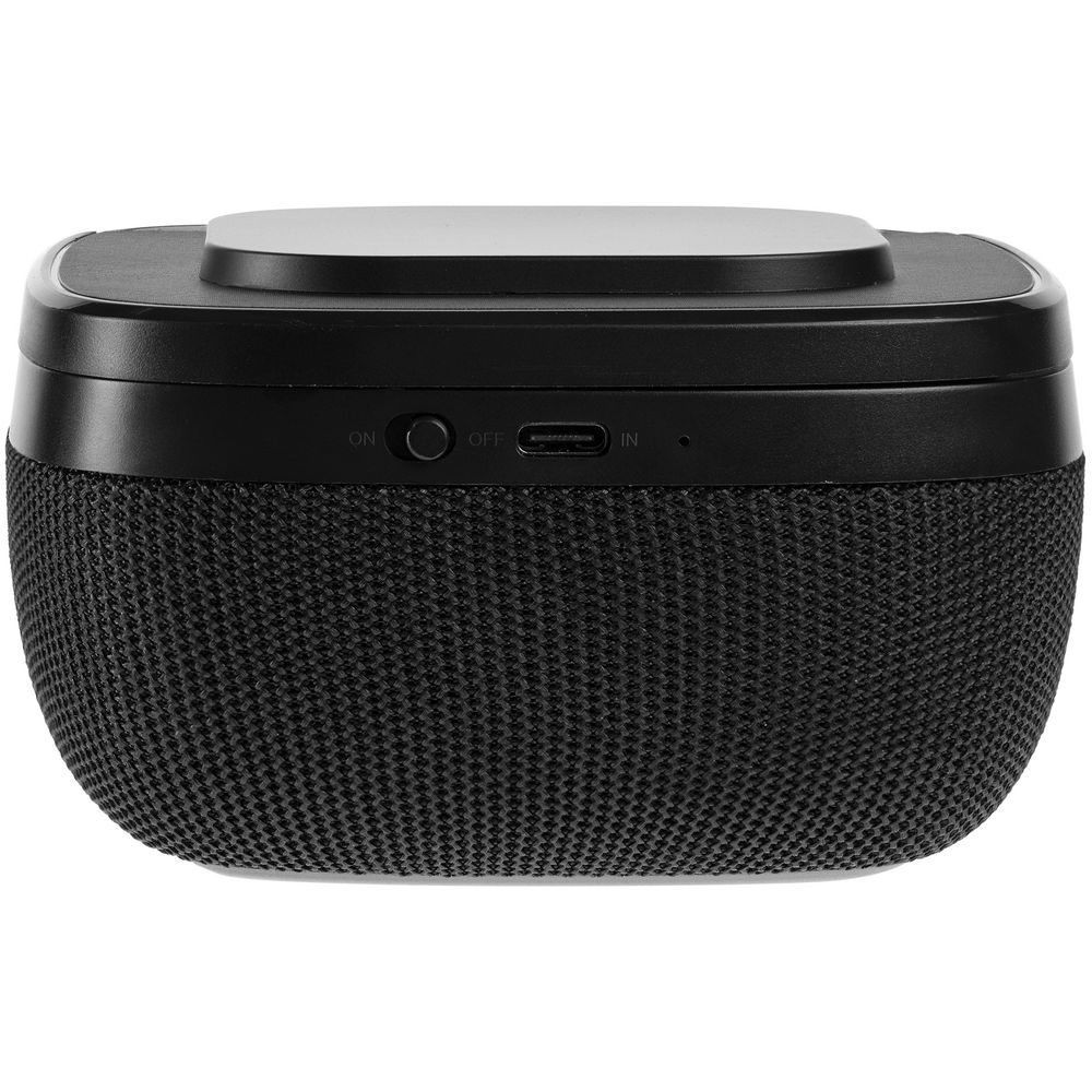 Колонка с беспроводной зарядкой Esca и подсветкой логотипа, черная-4