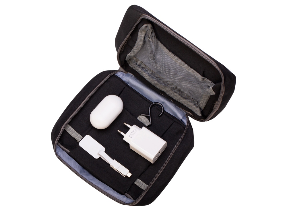 Набор для путешествий с наушниками, адаптером и универсальным кабелем Take me, черный, белый-1