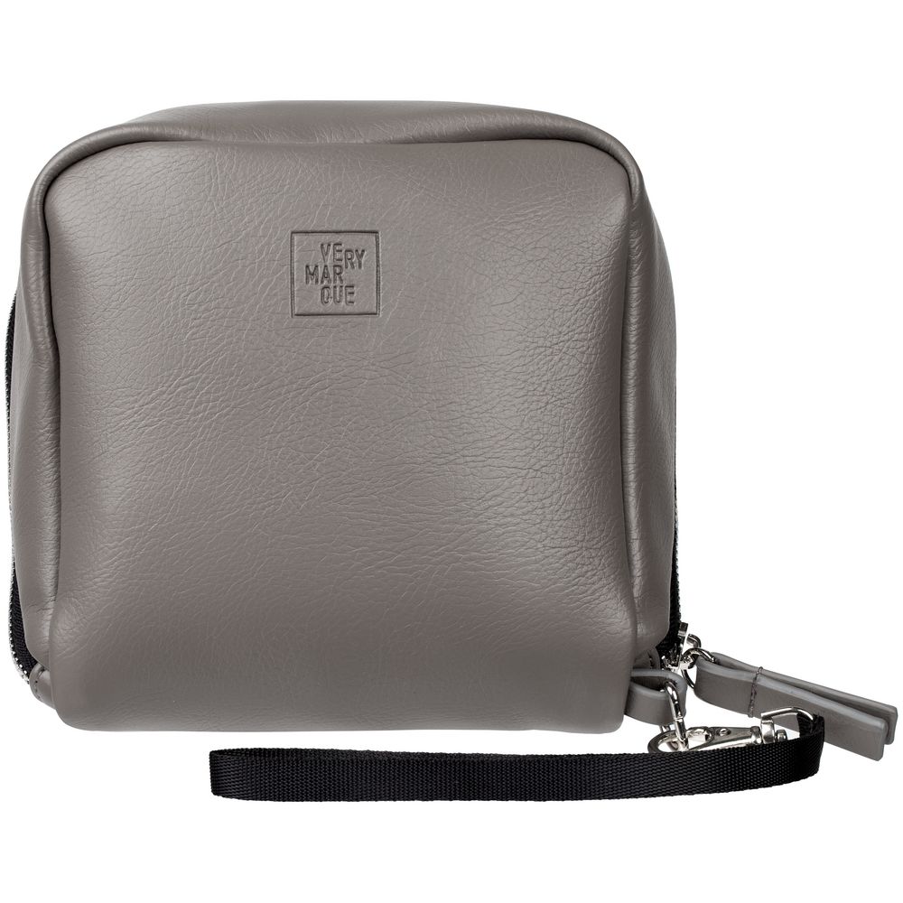 Дорожная косметичка Cubo, серая с логотипом-3