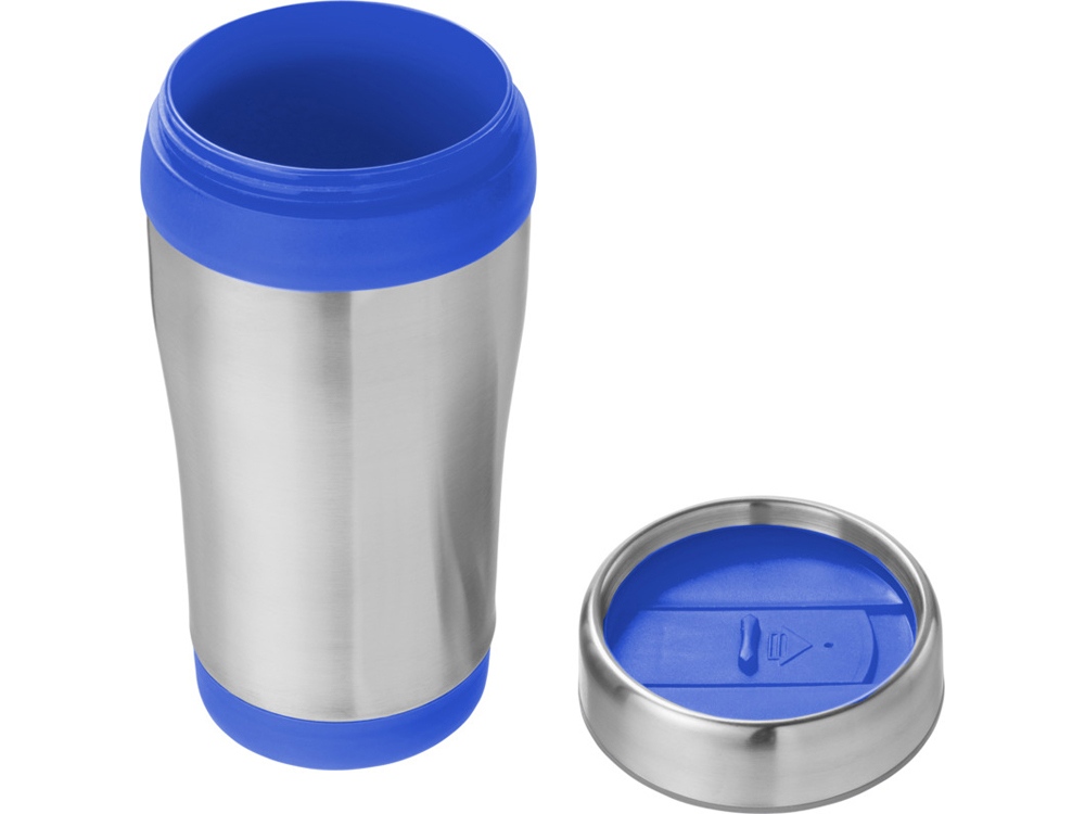 Термостакан Elwood из переработанной нержавеющей стали, 410 мл - Серебристый/Синий-3