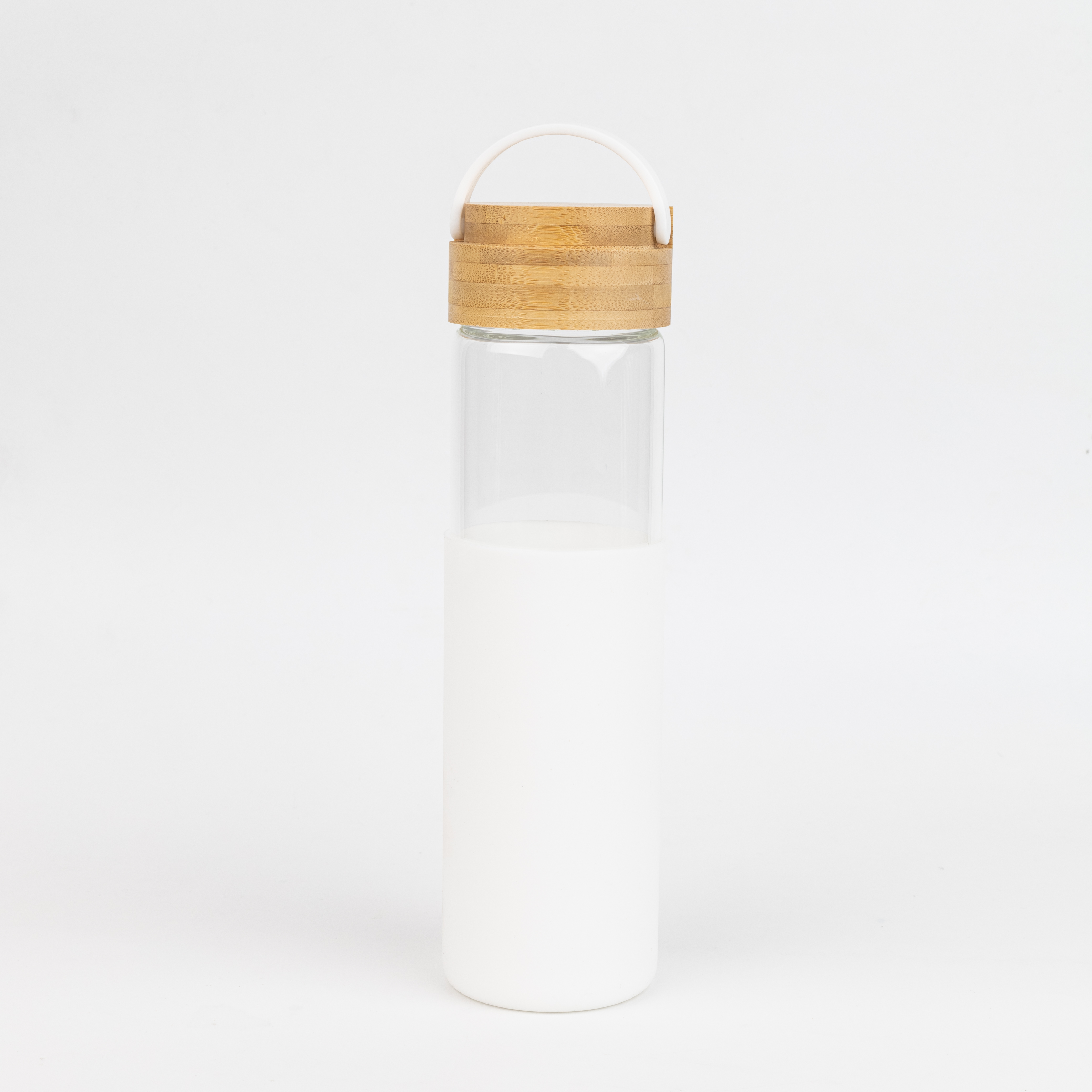 Бутылка стеклянная с силиконовой манжетой и бамбуковой крышкой  Glass, Белый-3