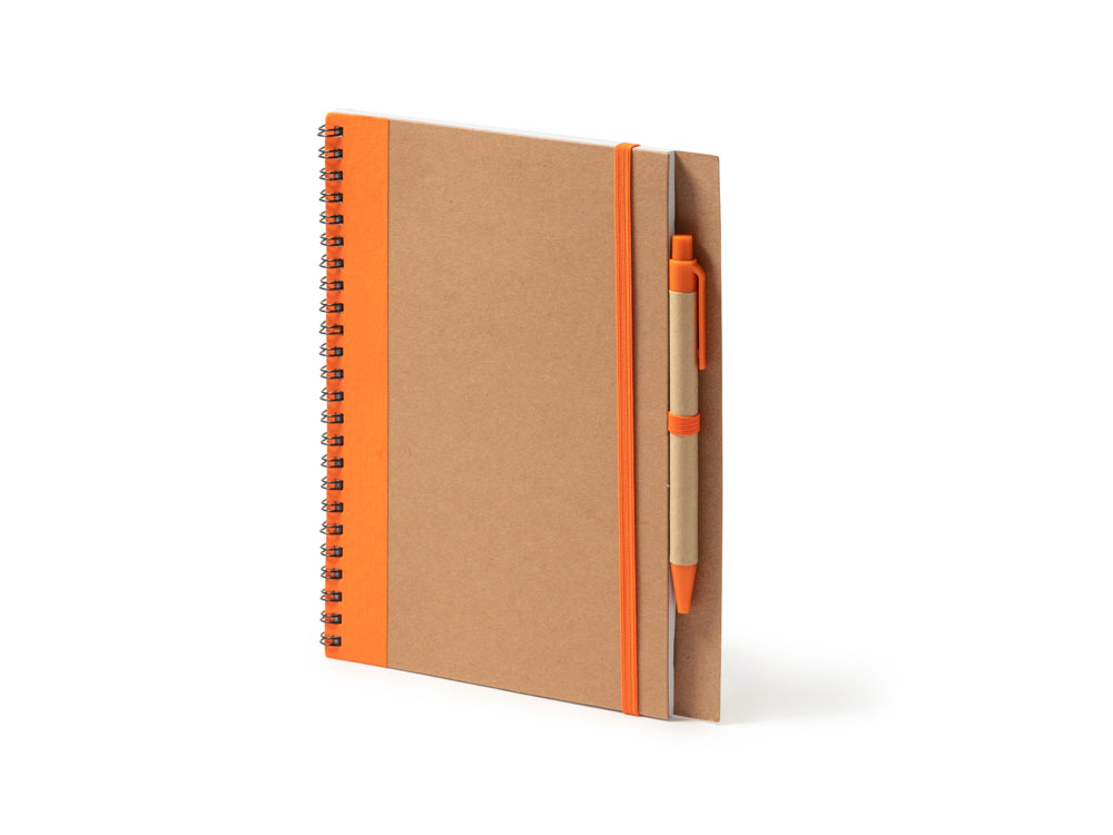 Блокнот А5+ ALANI с шариковой ручкой, крафтовый/оранжевый-5