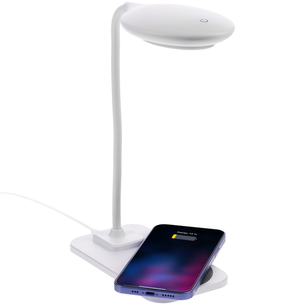 Настольная лампа с беспроводной зарядкой Modicum, белая-1