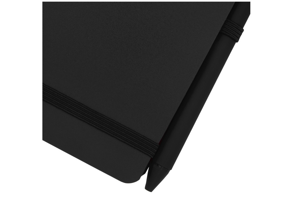 Блокнот Thalaasa формата А6 в твердой обложке из океанического пластика с шариковой ручкой - сплошной черный-4