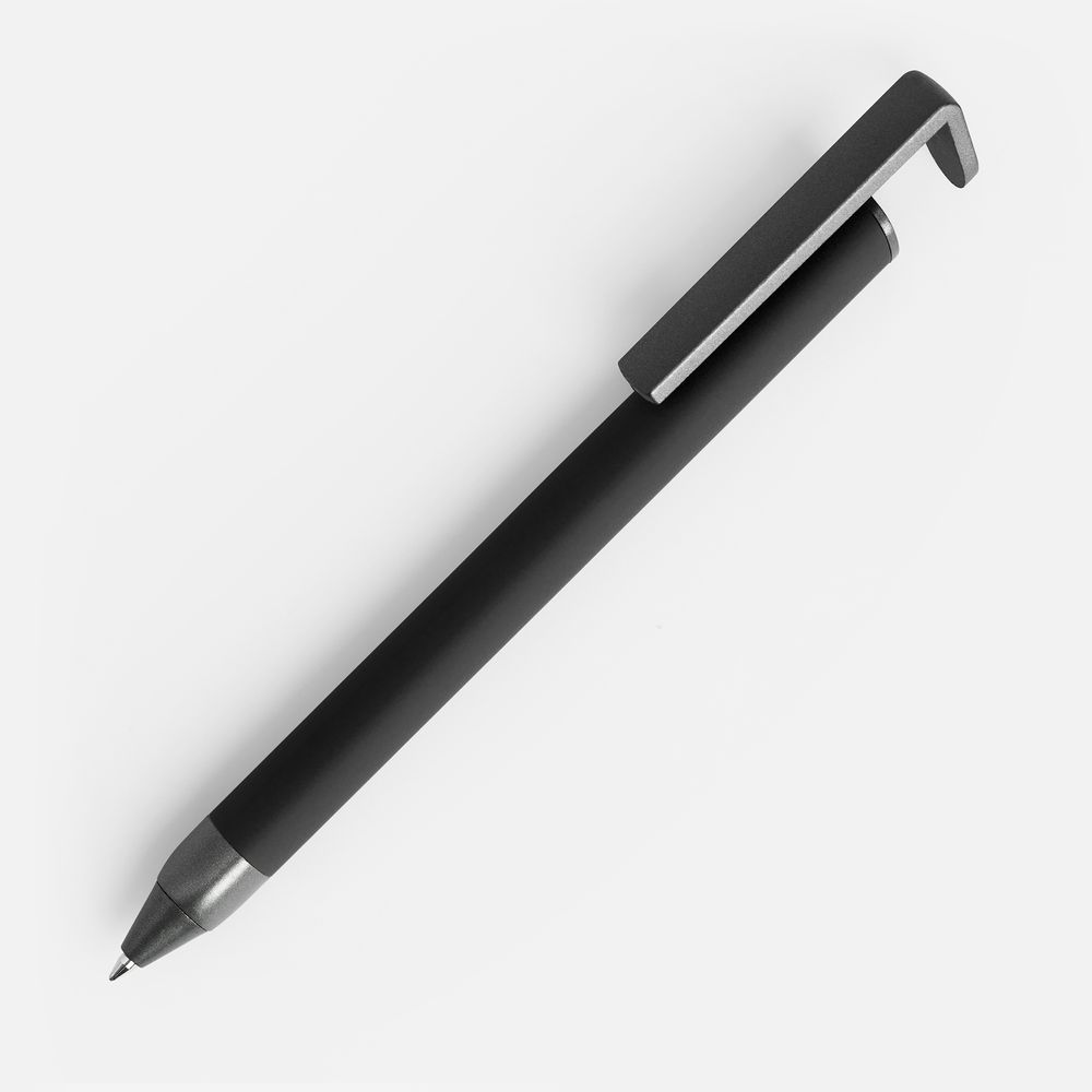 Ручка шариковая Standic с подставкой для телефона, черная-0