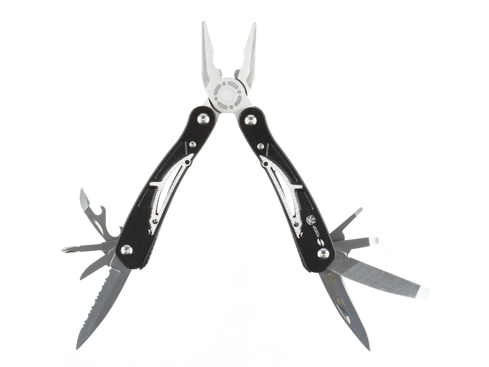 Мультитул Stinger, 105x45 мм, 13 функций, сталь/алюминий, серебристо-чёрный, в нейлоновом чехле-0