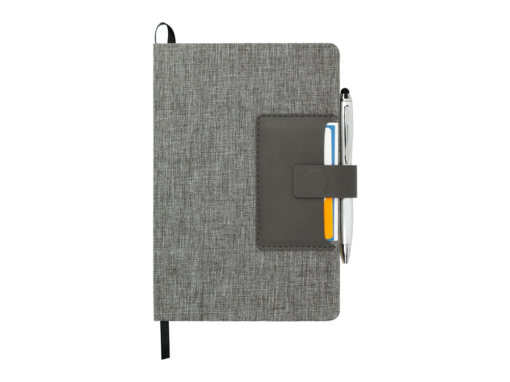 Блокнот Clap с отделением для визиток и магнитным клапаном, серый-4
