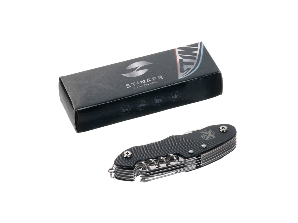 Нож перочинный Stinger, 96 мм, 15 функций, материал рукояти: алюминий (черный)-8