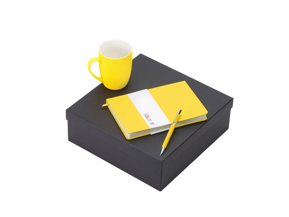 Подарочный набор с блокнотом С2, металлической ручкой и кружкой, желтый-0
