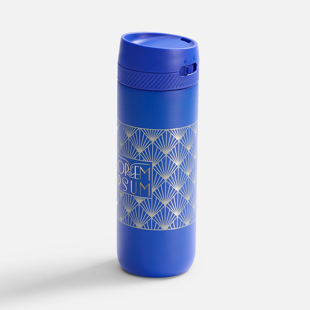 Термостакан X1 с цветной кнопкой, синий с белым-5