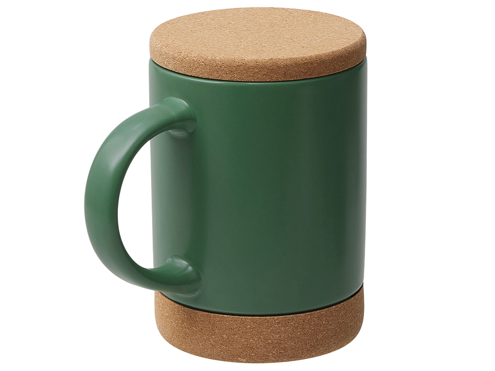 Кружка 450 мл с пробковым дном с крышкой Корк & Бон, глубокий зеленый-1