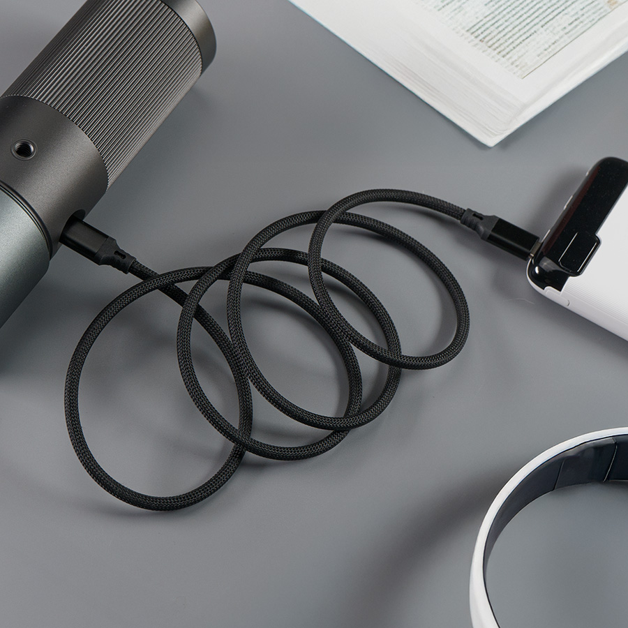Кабель COIL магнитный для зарядки и передачи данных, 100Вт, 480Мб/с, нейлоновая оплетка, черный, черный-4