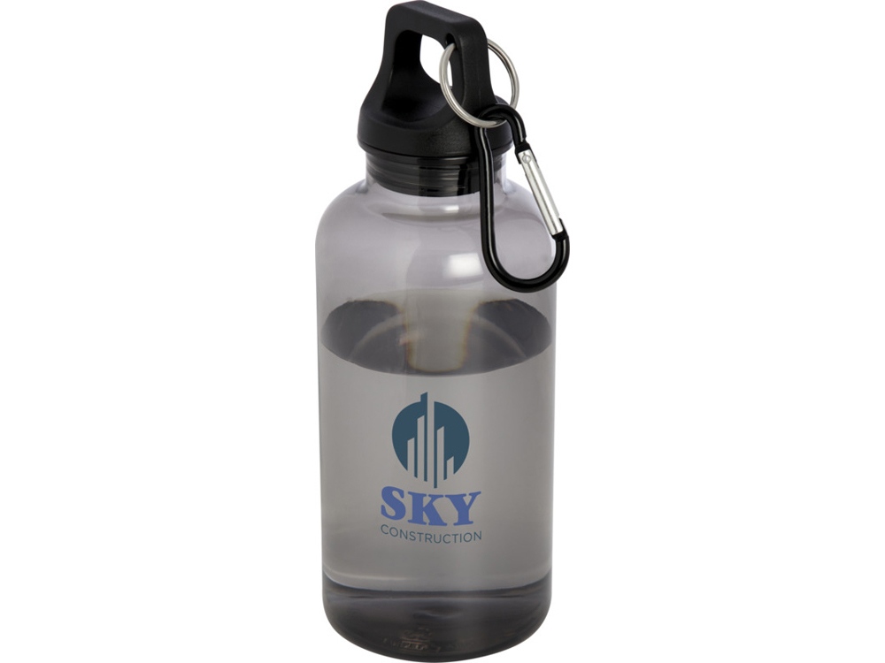 Бутылка для воды с карабином Oregon из переработанной пластмассы, 400 мл - Черный-4