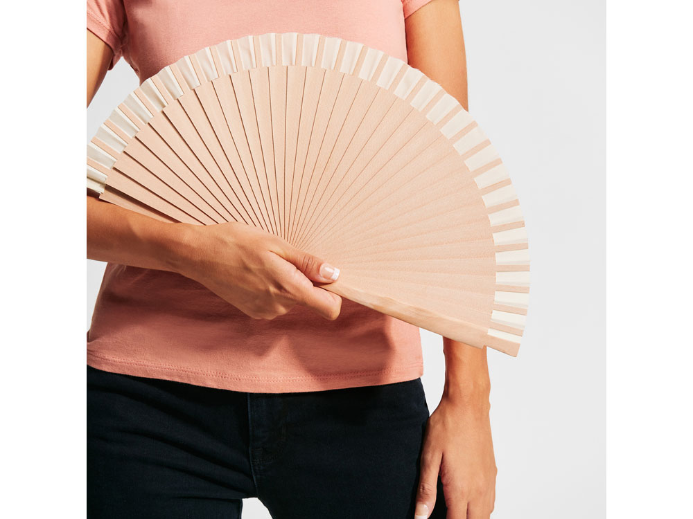 Деревянный веер с хлопчатобумажной тканью ZANTE, бежевый-3