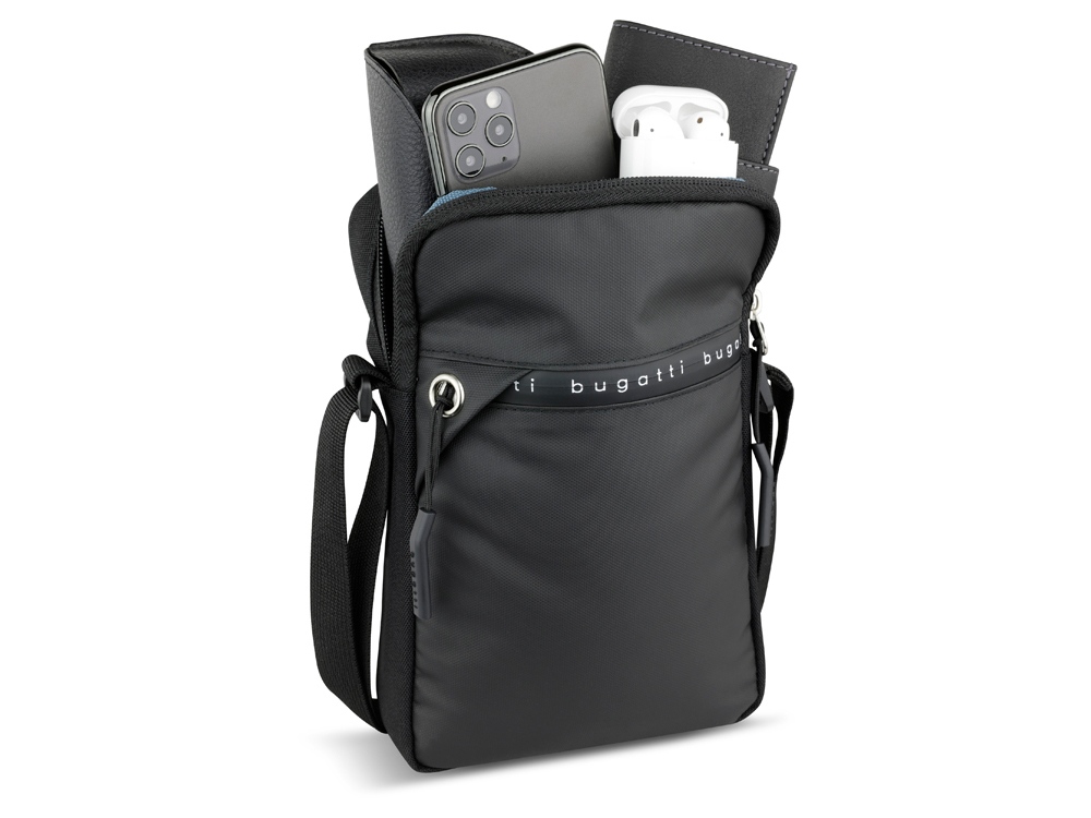 Сумка через плечо BUGATTI БЛАНК ОБЛЕГЧЕННАЯ | BLANC DELIGHT, чёрная, нейлон RPET600D/тарпаулин/полиэстер, 16х4х23 см, 1 л-3