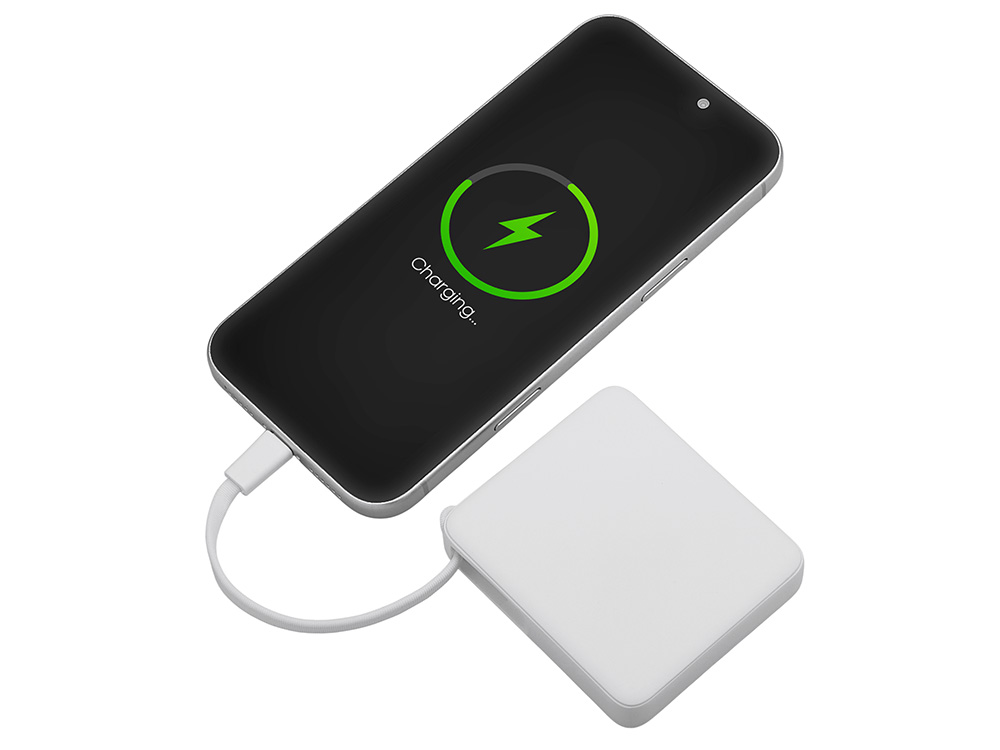 Внешний аккумулятор со встроенным кабелем USB-C Дэнси, 5000 мАч, белый-2